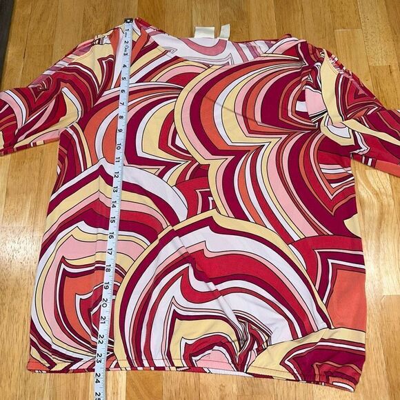 Chico’s Modern Movement Cold Shoulder Top Colorful 70’s Groovy Women’s Medium - Picture 7 of 11